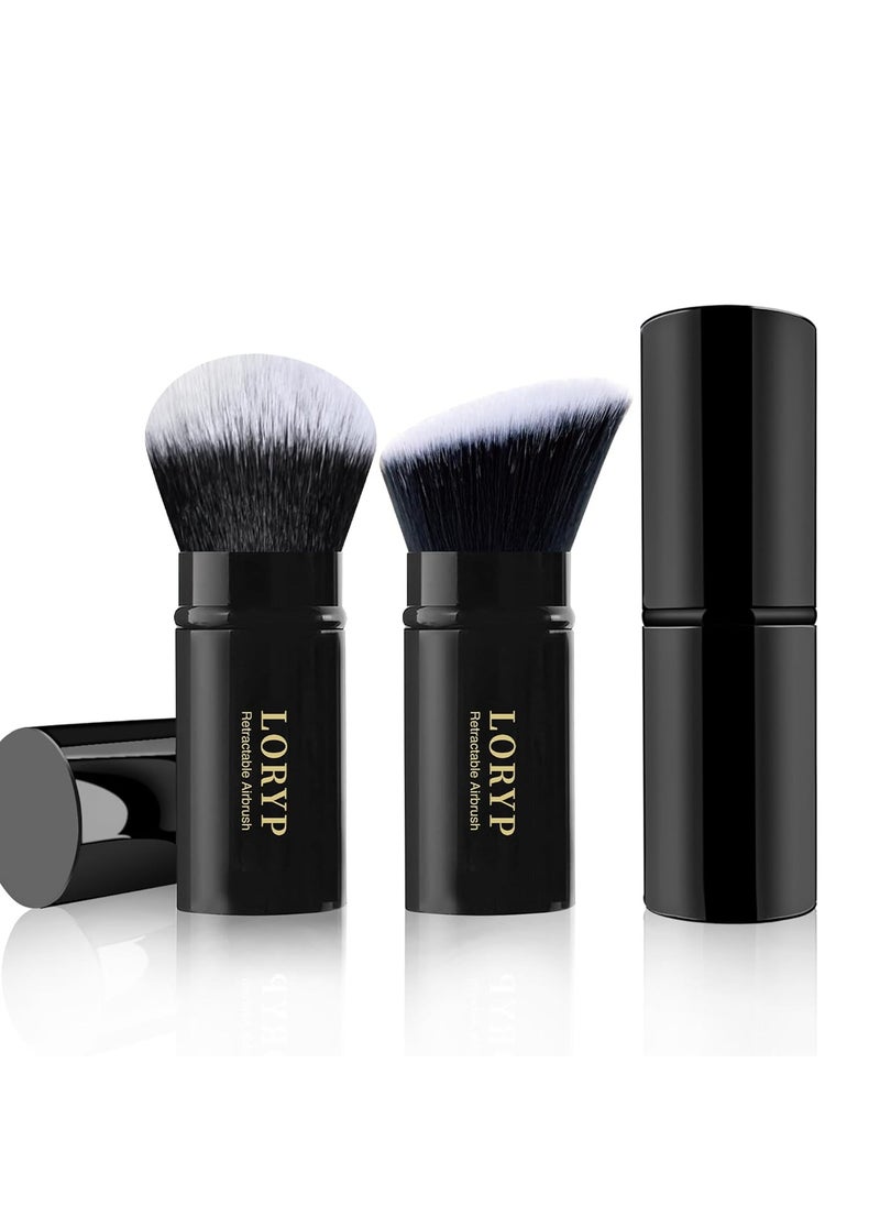 LORYP Retractable Makeup Brush Black Kabuki Foundation Brush for liquid Cream and Powder Makeup 2 Pack Travel Makeup Brush Set