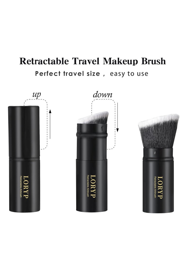 LORYP Retractable Makeup Brush Black Kabuki Foundation Brush for liquid Cream and Powder Makeup 2 Pack Travel Makeup Brush Set