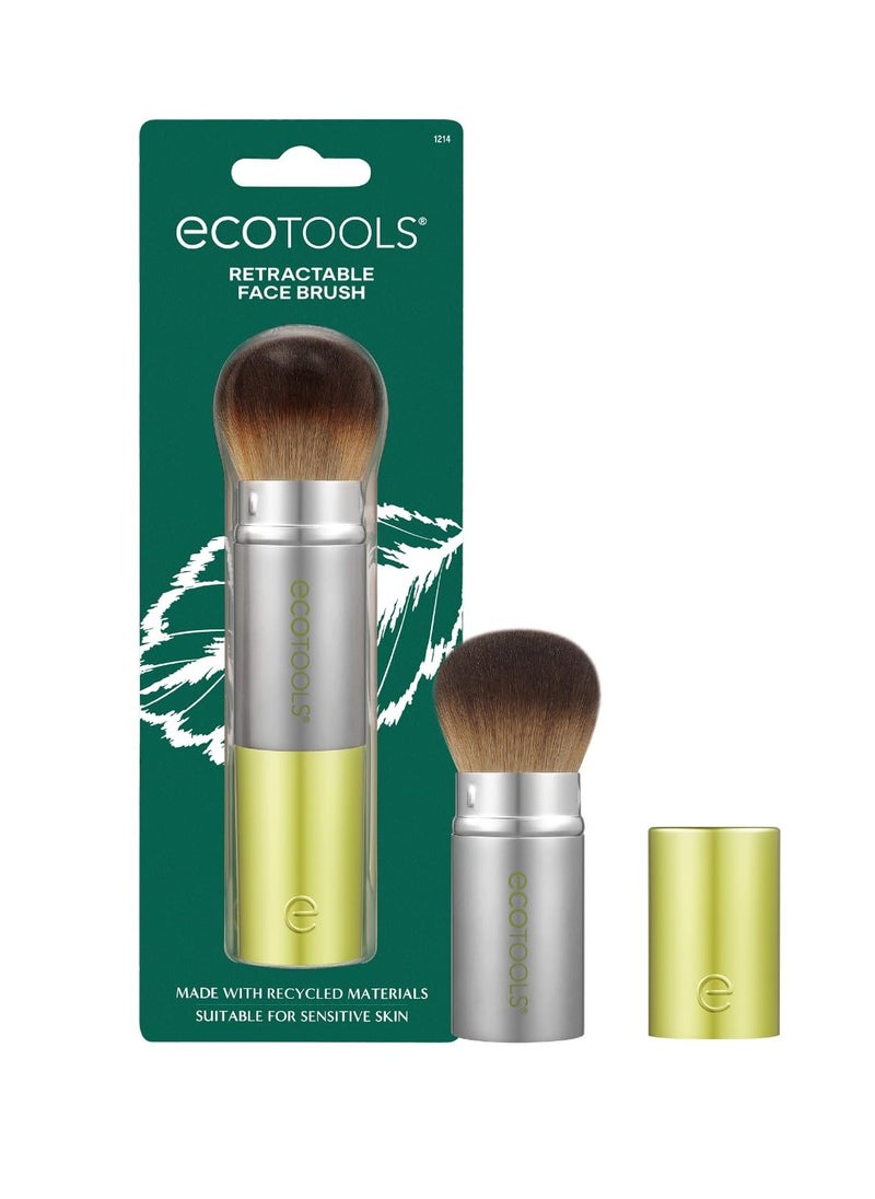 EcoTools Retractable Face Makeup Brush, Kabuki Brush for Foundation, Blush, Bronzer, & Powder, Travel Friendly & Perfect for On The Go, Eco Friendly, Synthetic & Cruelty Free Bristles, 1 Count