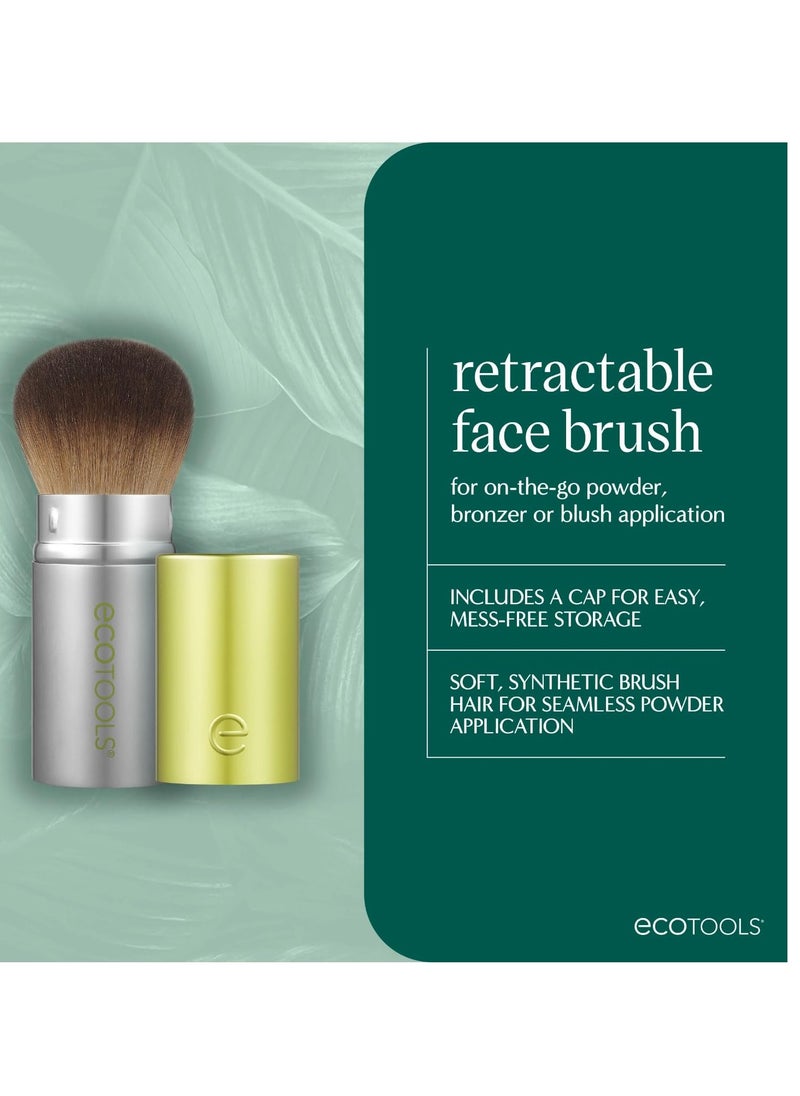 EcoTools Retractable Face Makeup Brush, Kabuki Brush for Foundation, Blush, Bronzer, & Powder, Travel Friendly & Perfect for On The Go, Eco Friendly, Synthetic & Cruelty Free Bristles, 1 Count