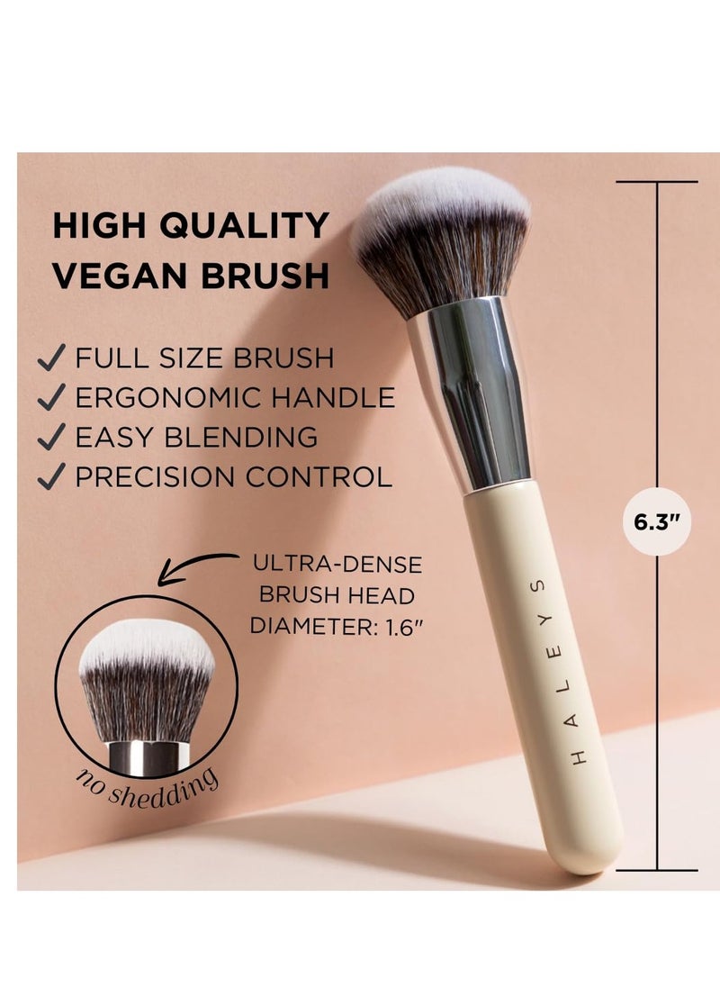 HALEYS Kabuki Makeup Brush VEGAN+CRUELTY-FREE, Sustainable Wood, Vegan Bristles for Airbrushed Finish, For Creams, Liquids, Powder, Streak-free, Perfect Blending, Buffs, Blurs, Smooths with Control