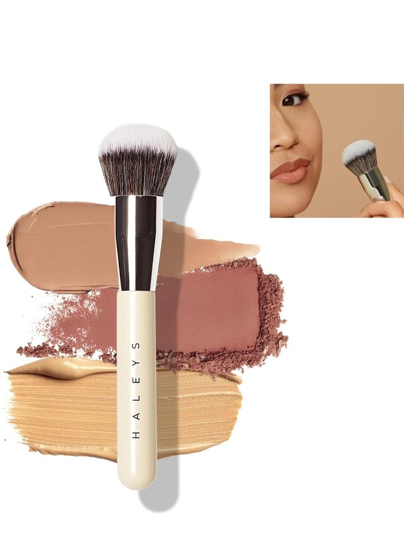 HALEYS Kabuki Makeup Brush VEGAN+CRUELTY-FREE, Sustainable Wood, Vegan Bristles for Airbrushed Finish, For Creams, Liquids, Powder, Streak-free, Perfect Blending, Buffs, Blurs, Smooths with Control