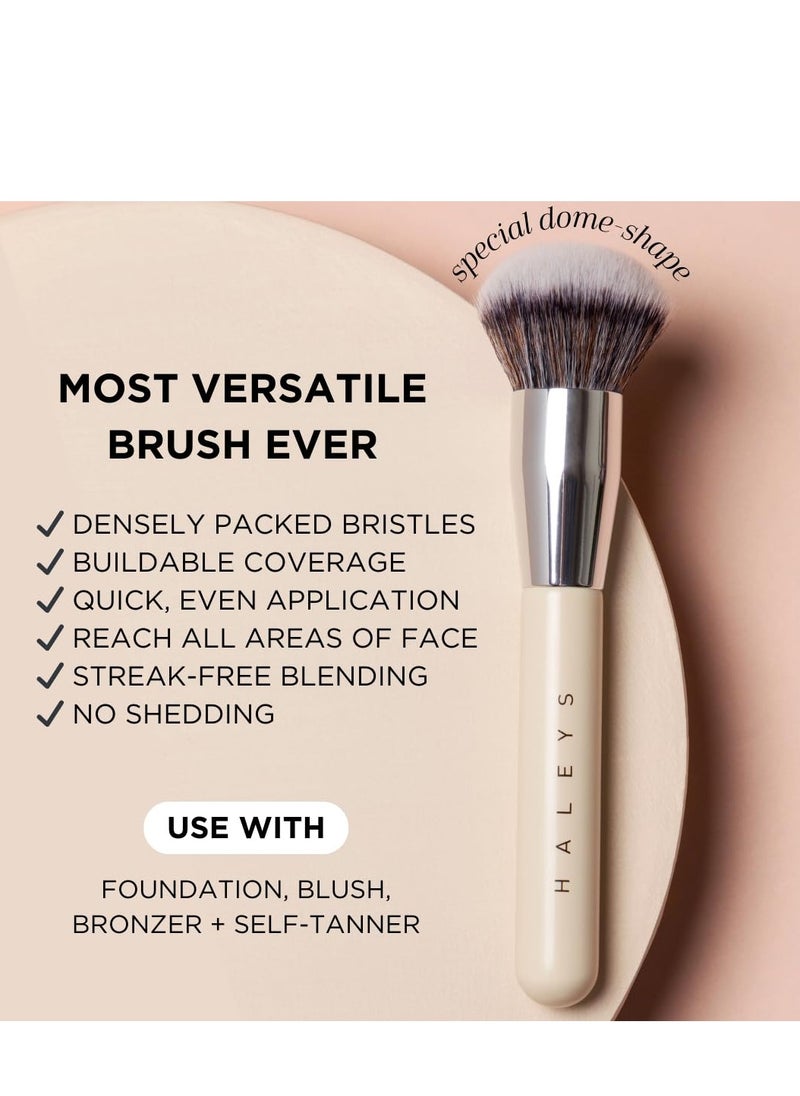 HALEYS Kabuki Makeup Brush VEGAN+CRUELTY-FREE, Sustainable Wood, Vegan Bristles for Airbrushed Finish, For Creams, Liquids, Powder, Streak-free, Perfect Blending, Buffs, Blurs, Smooths with Control