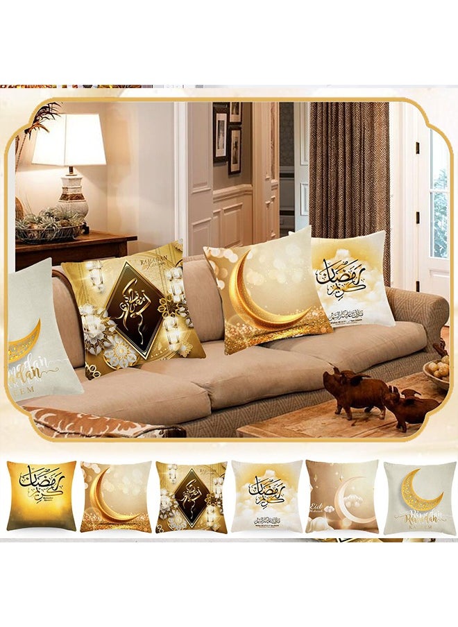 Ramadan Decorations for Home Ramadan Pillow Covers Eid Cushion Cover Moon Lantern Patterns Pillow Case for Sofa Bed Couch 6 Pcs