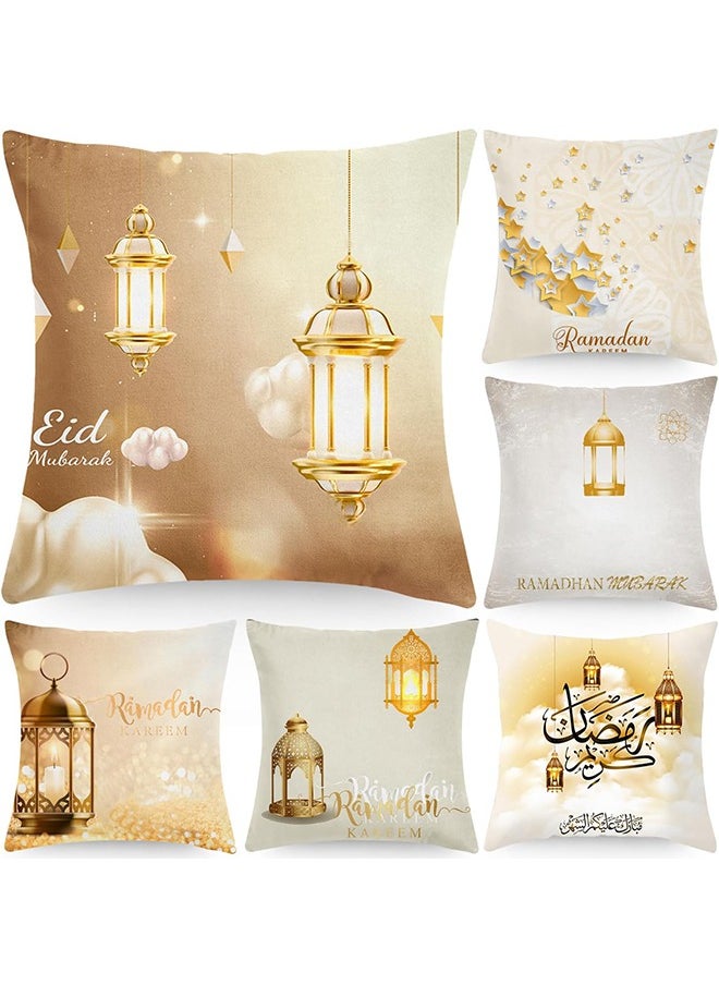 Ramadan Pillow Covers 6 Pcs Ramadan Decorations Eid Cushion Cover Moon Lantern Patterns Home Pillow Case for Sofa Bed Couch