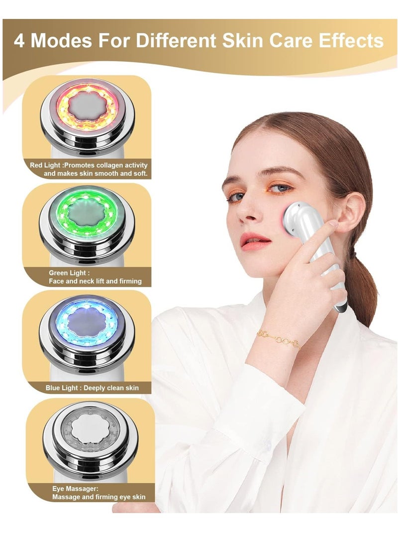 Face Massager Electric Face Lifting 4 in 1 Facial Massager Anti Aging Skin Tightening Firming Skin Care Tools (White)