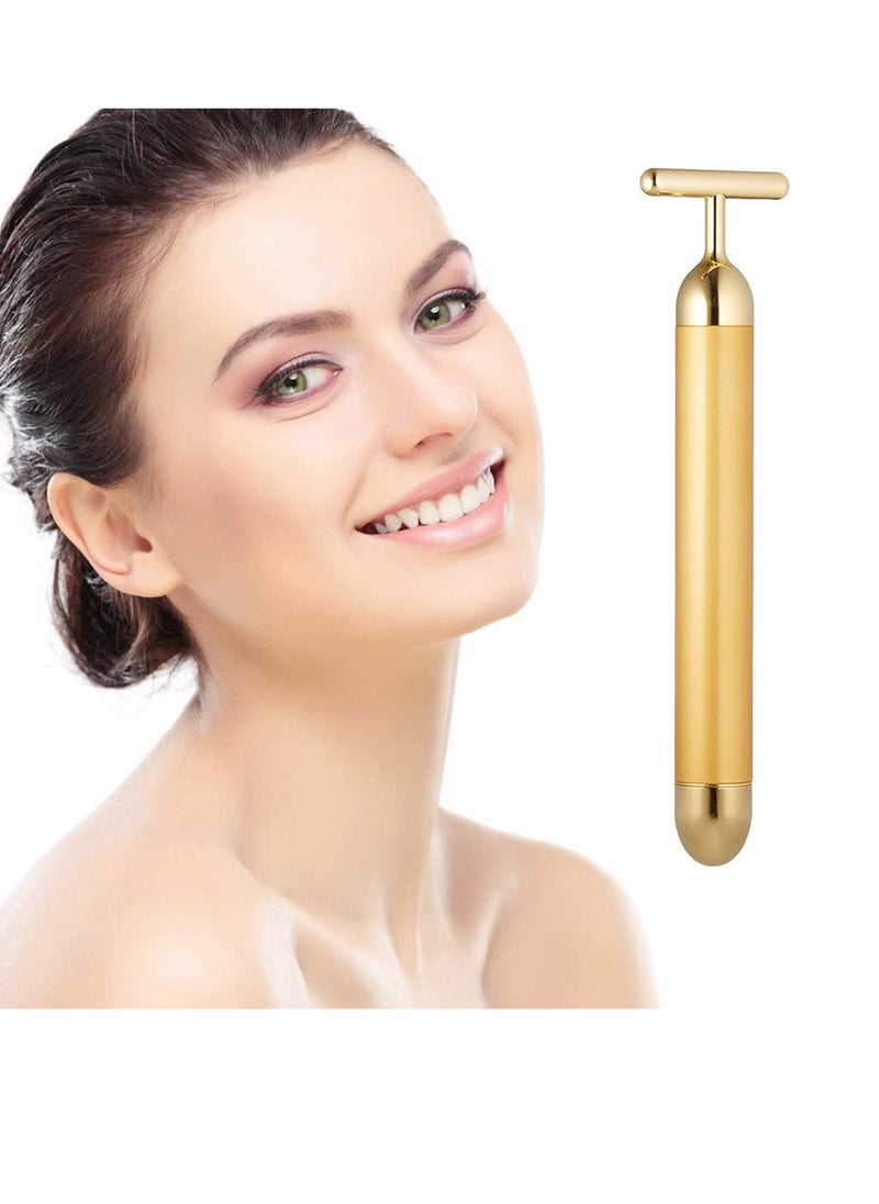 Beauty Bar 24k Golden Pulse Facial Massager, T-Shape Electric Sign Face Massage Tools for Sensitive Skin Face Pull Tight Firming Lift