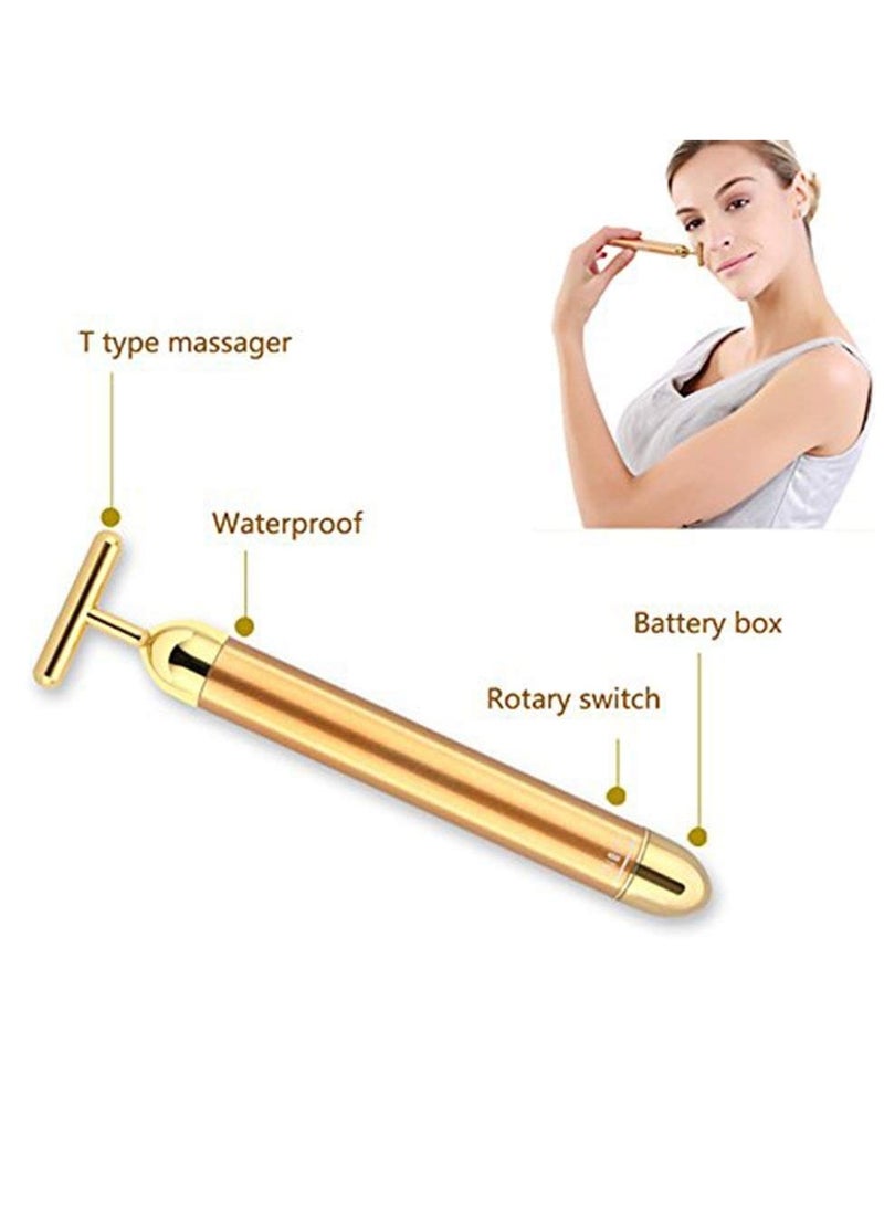 Beauty Bar 24k Golden Pulse Facial Massager, T-Shape Electric Sign Face Massage Tools for Sensitive Skin Face Pull Tight Firming Lift