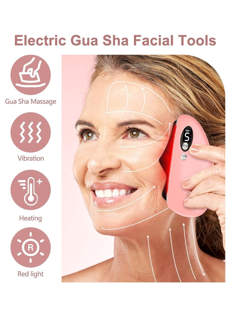 Electric Gua Sha Facial Tools, Black Obsidian Guasha Tool for Face, Chin, Neck, Body, Heated Vibration Massage Gua Sha Stone for Face Sculpting, Wrinkles Removal, Anti-Aging