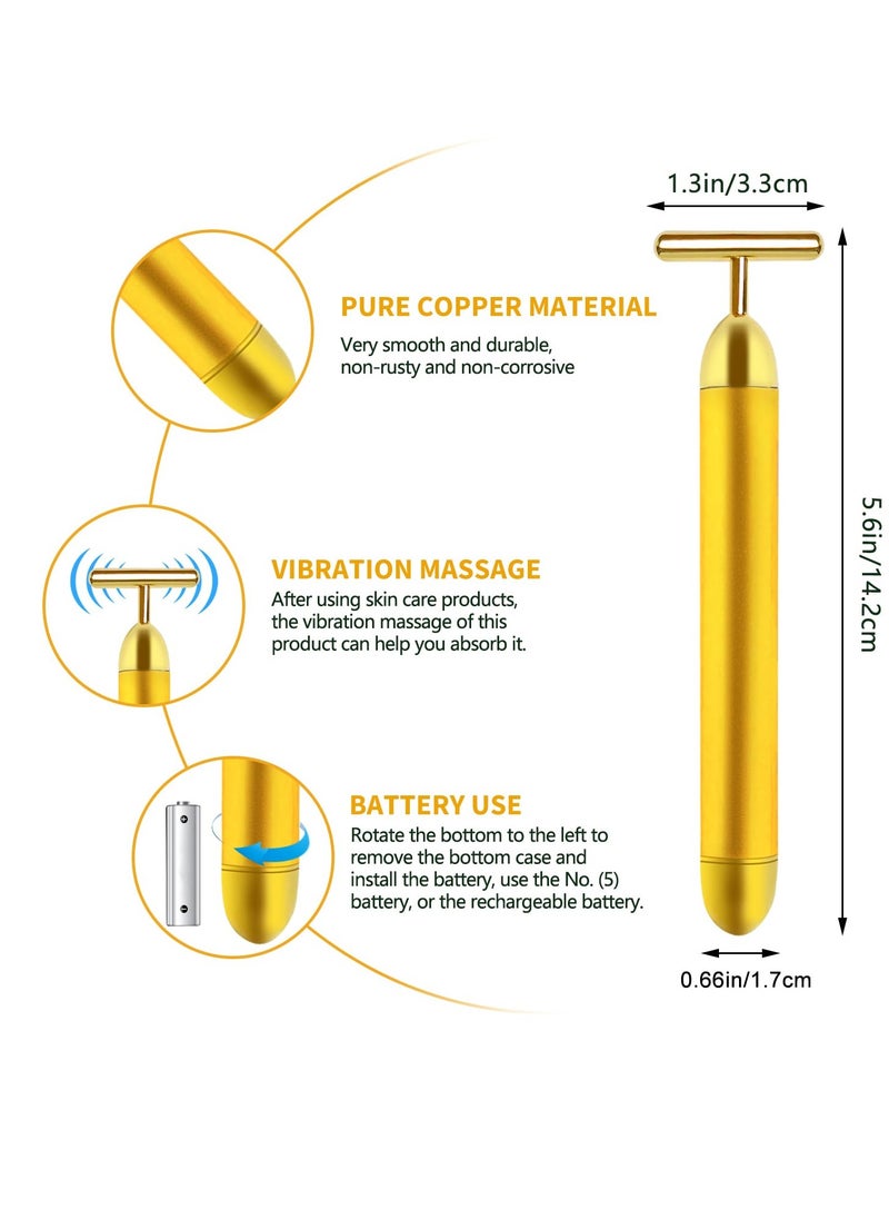 Aubric Face Massager Electric Beauty Bar 24k Golden Facial Massage Tool, T-Shape Electric Vibrating Wand Face Neck Skin Firming Lifting Tighting Wrinkles Reducing Body Treatment Anti Aging Device