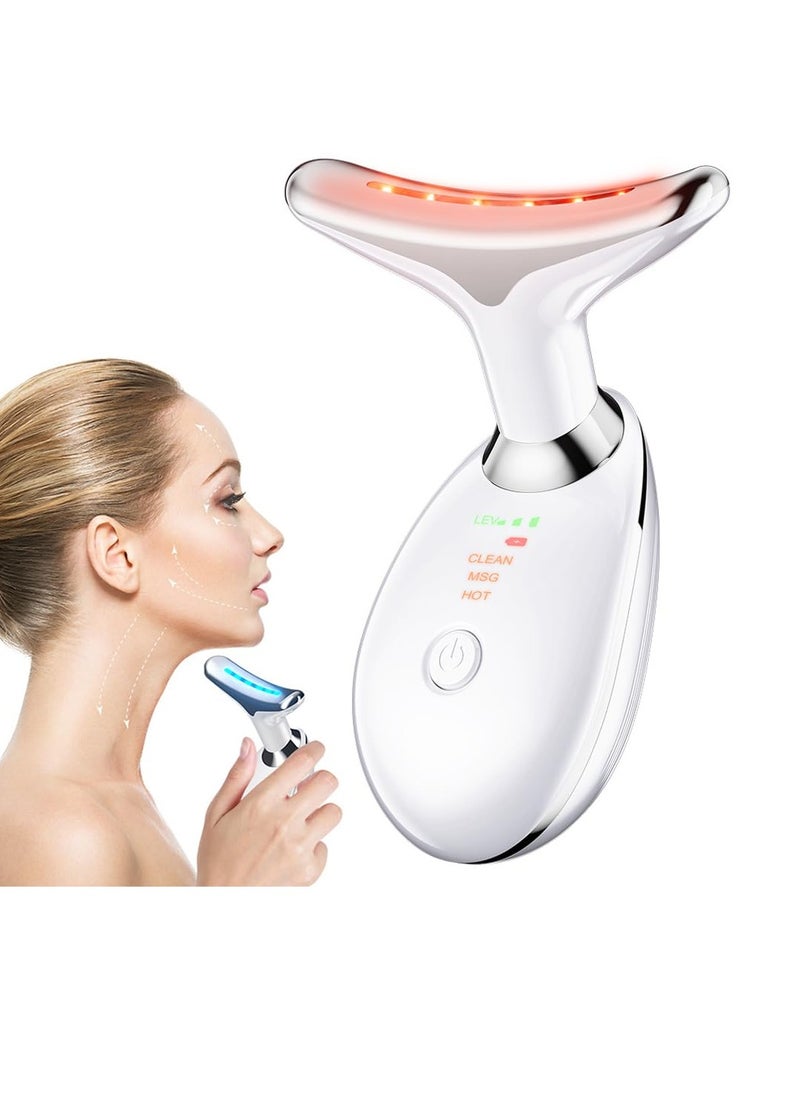 Neck Face Massager, Facial Massager Device, 3 Color Mode, Face Sculpting Tool for Double Chin with Thermal and Vibration (Whtie)