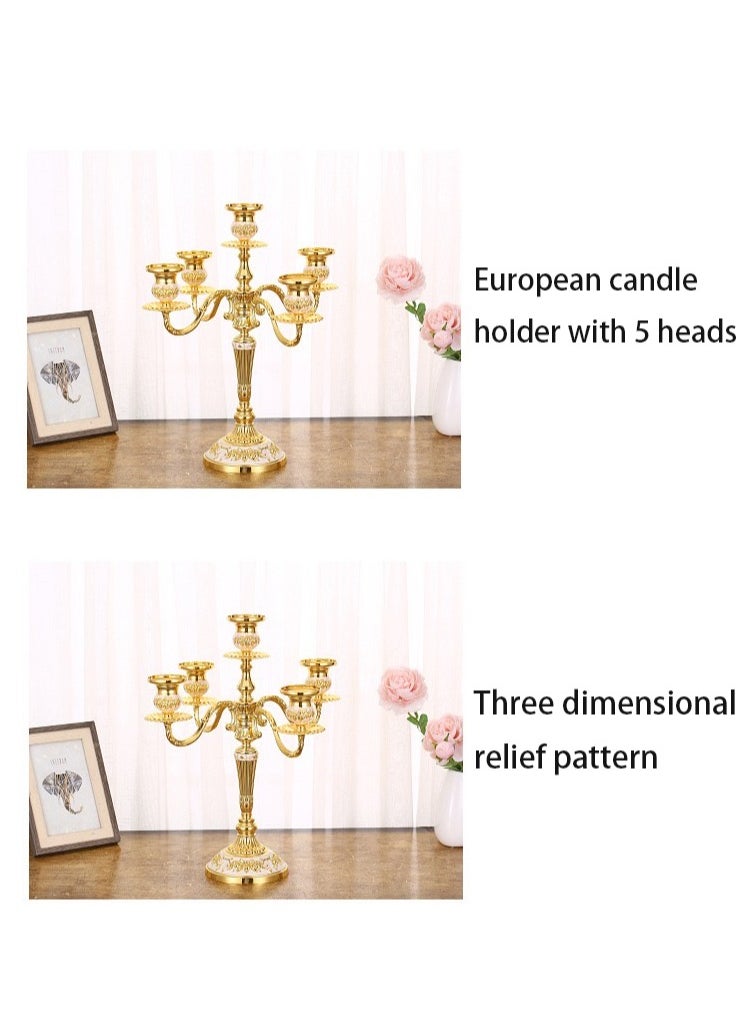 5-head gold-plated European alloy candle holder, a classic candle holder for home and hotel use