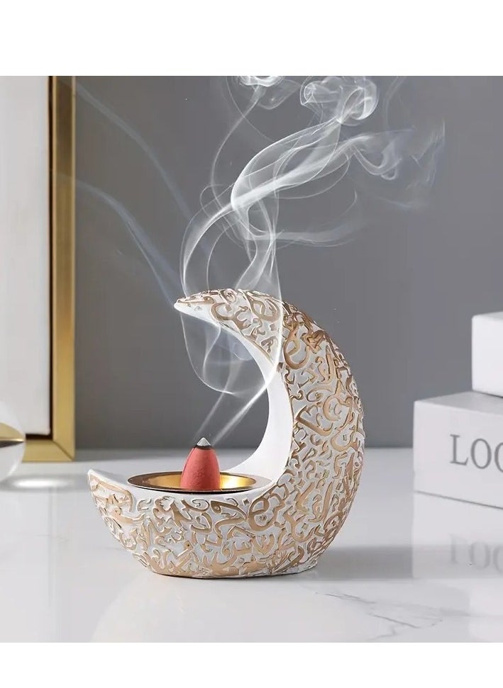 1pc Crescent Moon Resin Incense Burner with Arabic Patterns - Perfect for Ramadan & Eid Al-Fitr Decor, Islamic Home Accent, Ideal for Room Decoration and Festive Celebrations, Ramadan Decoration Assorted Color And Design 10X10 cm