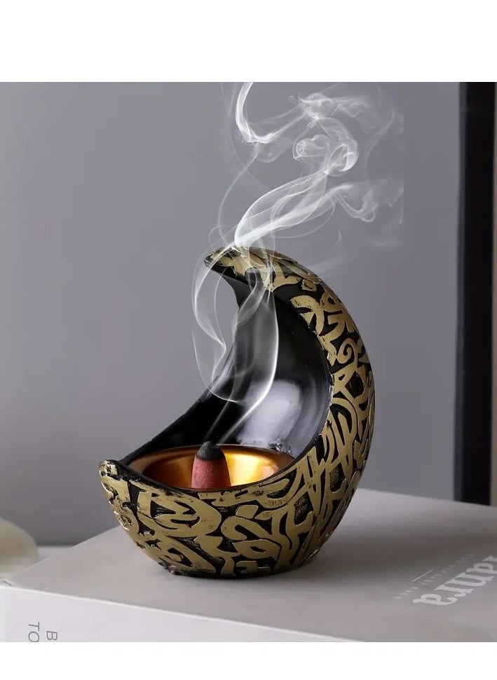 1pc Crescent Moon Resin Incense Burner with Arabic Patterns - Perfect for Ramadan & Eid Al-Fitr Decor, Islamic Home Accent, Ideal for Room Decoration and Festive Celebrations, Ramadan Decoration Assorted Color And Design 10X10 cm