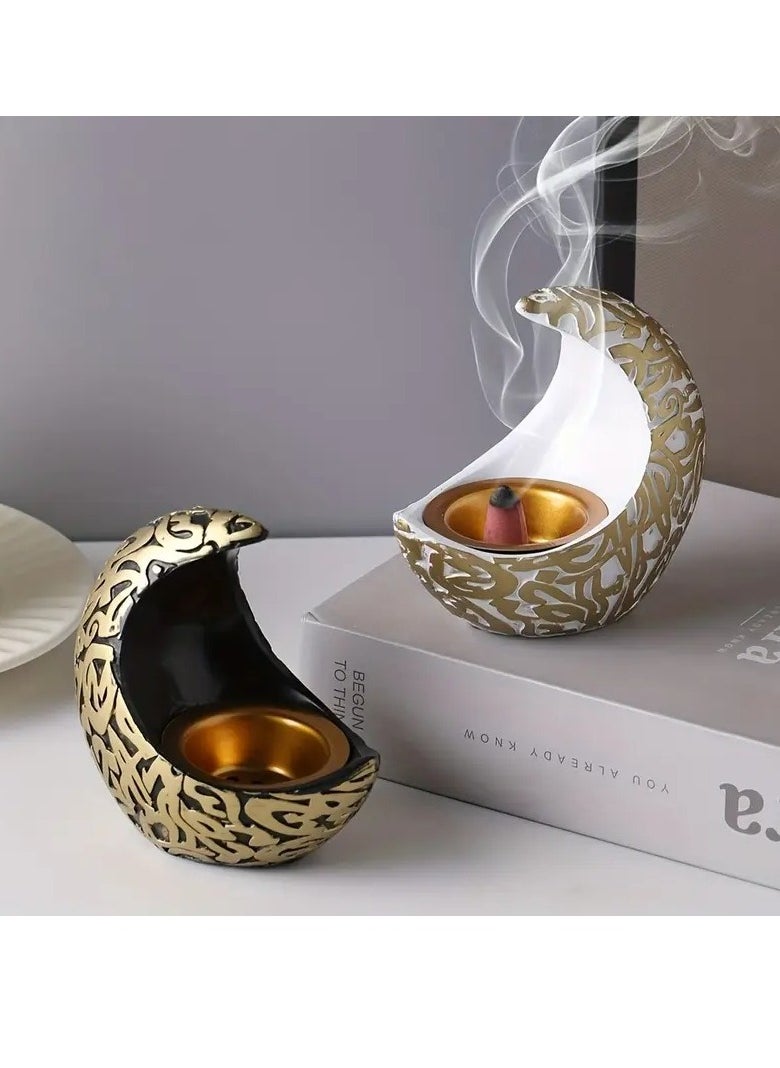 1pc Crescent Moon Resin Incense Burner with Arabic Patterns - Perfect for Ramadan & Eid Al-Fitr Decor, Islamic Home Accent, Ideal for Room Decoration and Festive Celebrations, Ramadan Decoration Assorted Color And Design 10X10 cm