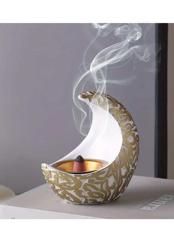 1pc Crescent Moon Resin Incense Burner with Arabic Patterns - Perfect for Ramadan & Eid Al-Fitr Decor, Islamic Home Accent, Ideal for Room Decoration and Festive Celebrations, Ramadan Decoration Assorted Color And Design 10X10 cm