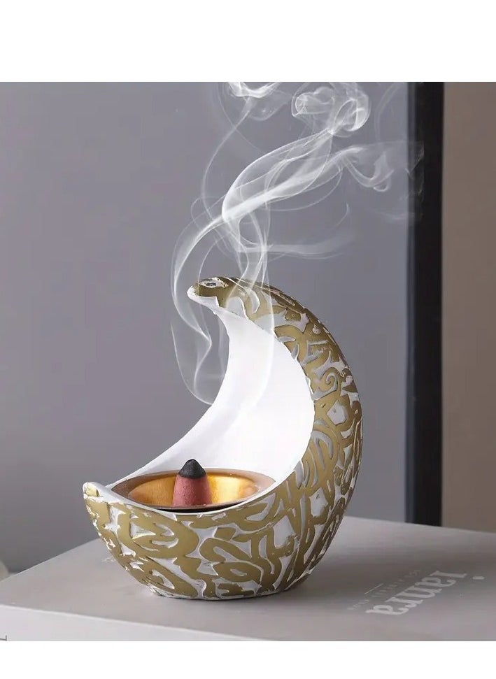 1pc Crescent Moon Resin Incense Burner with Arabic Patterns - Perfect for Ramadan & Eid Al-Fitr Decor, Islamic Home Accent, Ideal for Room Decoration and Festive Celebrations, Ramadan Decoration Assorted Color And Design 10X10 cm