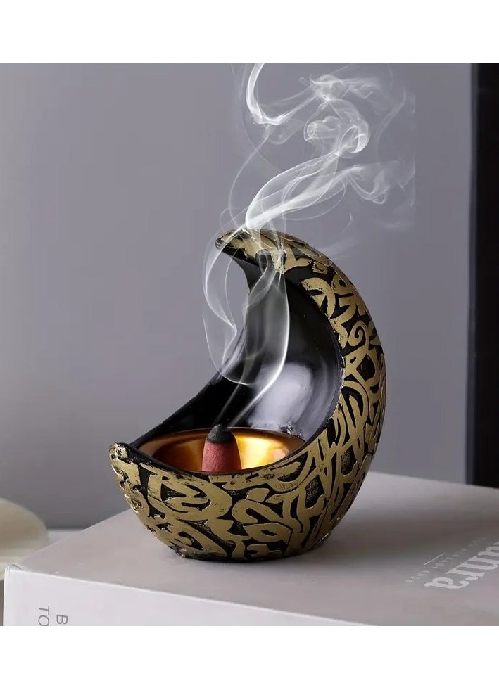 1pc Crescent Moon Resin Incense Burner with Arabic Patterns - Perfect for Ramadan & Eid Al-Fitr Decor, Islamic Home Accent, Ideal for Room Decoration and Festive Celebrations, Ramadan Decoration Assorted Color And Design 10X10 cm