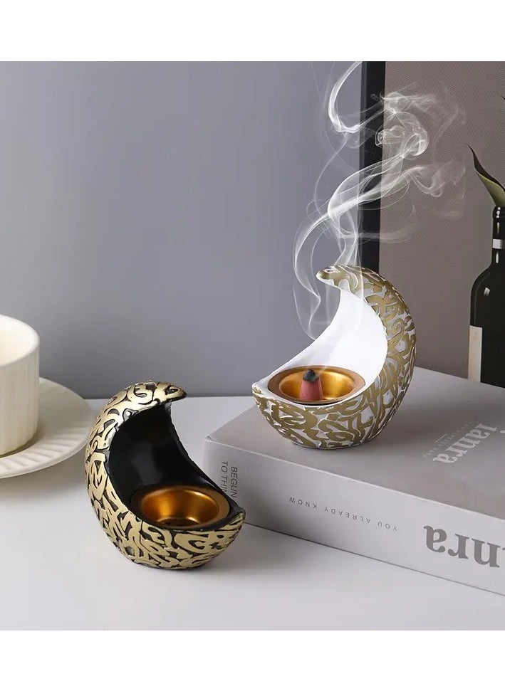 1pc Crescent Moon Resin Incense Burner with Arabic Patterns - Perfect for Ramadan & Eid Al-Fitr Decor, Islamic Home Accent, Ideal for Room Decoration and Festive Celebrations, Ramadan Decoration Assorted Color And Design 10X10 cm