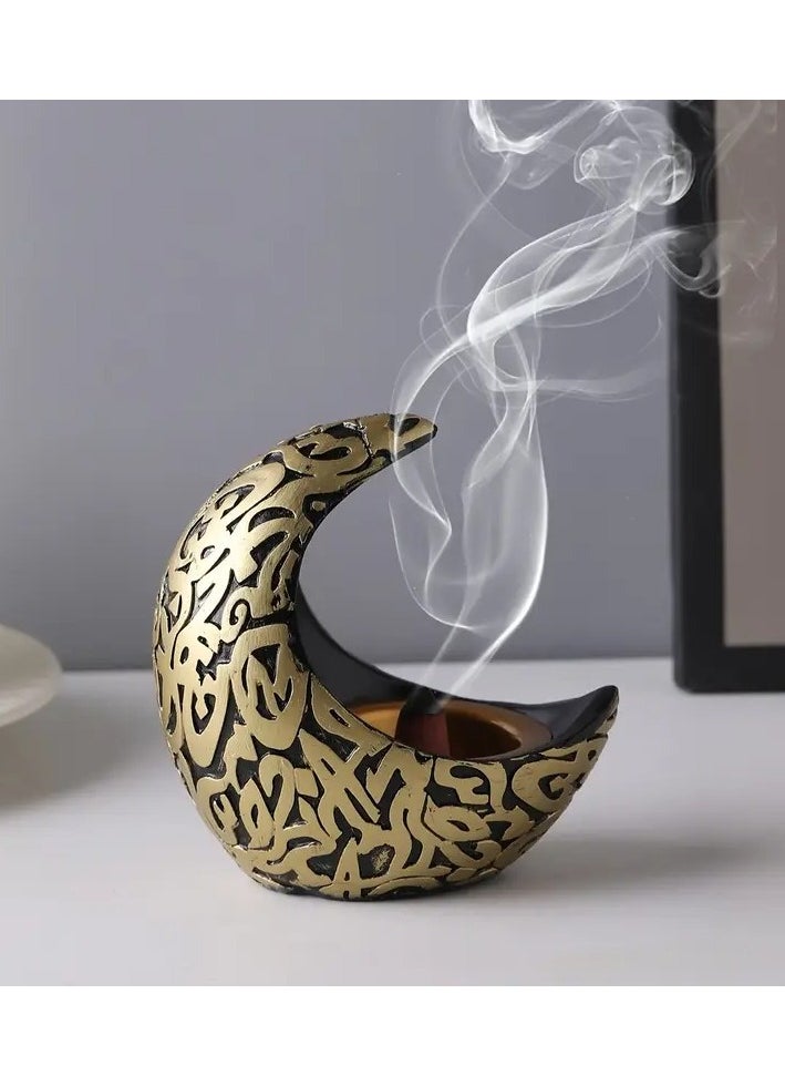 1pc Crescent Moon Resin Incense Burner with Arabic Patterns - Perfect for Ramadan & Eid Al-Fitr Decor, Islamic Home Accent, Ideal for Room Decoration and Festive Celebrations, Ramadan Decoration Assorted Color And Design 10X10 cm