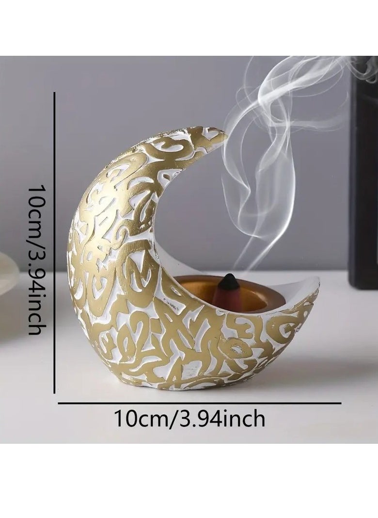 1pc Crescent Moon Resin Incense Burner with Arabic Patterns - Perfect for Ramadan & Eid Al-Fitr Decor, Islamic Home Accent, Ideal for Room Decoration and Festive Celebrations, Ramadan Decoration Assorted Color And Design 10X10 cm