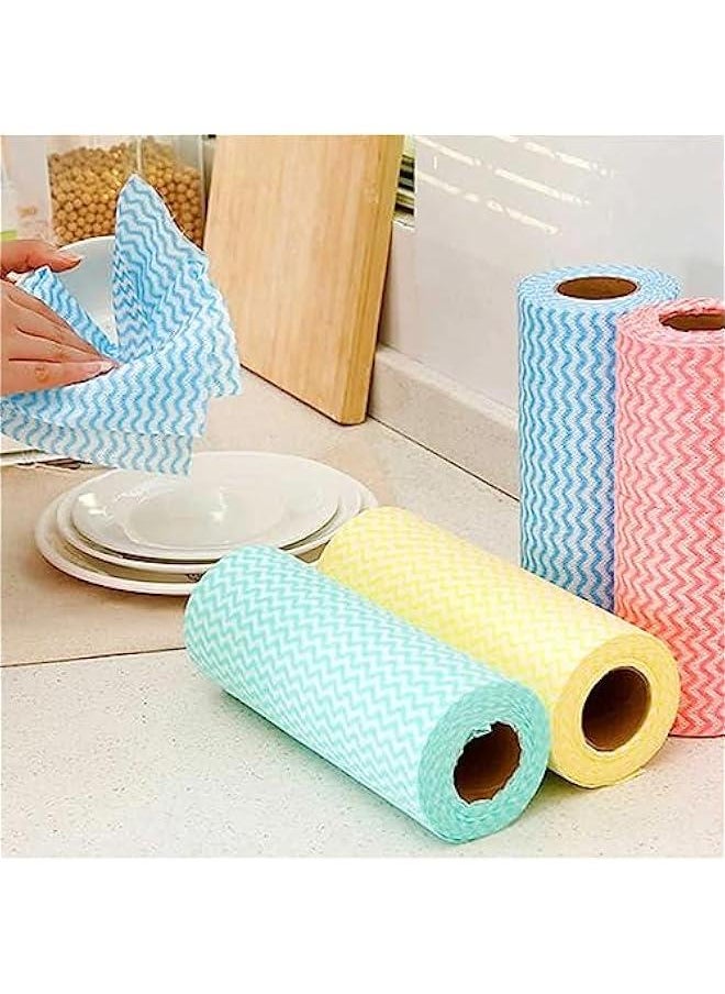 5PCS Disposable Reusable Kitchen Rolls Kitchen Cloth Rolls Cleaning Rags Scouring Pads Dish Towels Household Products kitchen removal cleaning rag non-stick oil disposable table cleaning(4 Rolls+hoo