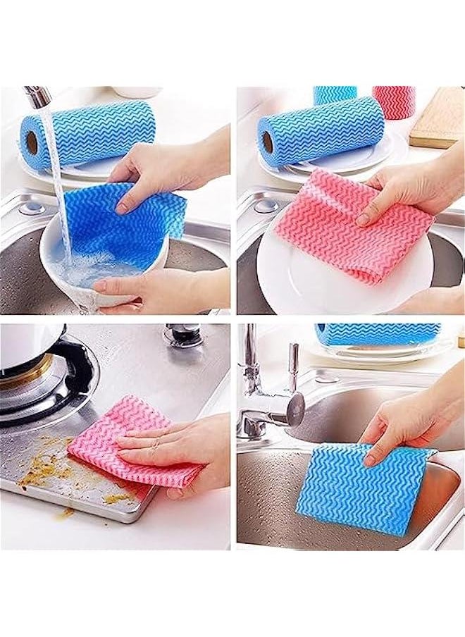 5PCS Disposable Reusable Kitchen Rolls Kitchen Cloth Rolls Cleaning Rags Scouring Pads Dish Towels Household Products kitchen removal cleaning rag non-stick oil disposable table cleaning(4 Rolls+hoo