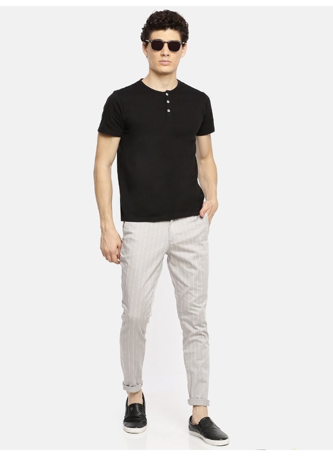 Men Slim Fit Vertical Striped Mid-Rise Chinos
