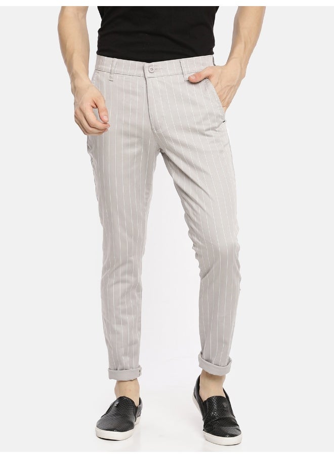 Men Slim Fit Vertical Striped Mid-Rise Chinos