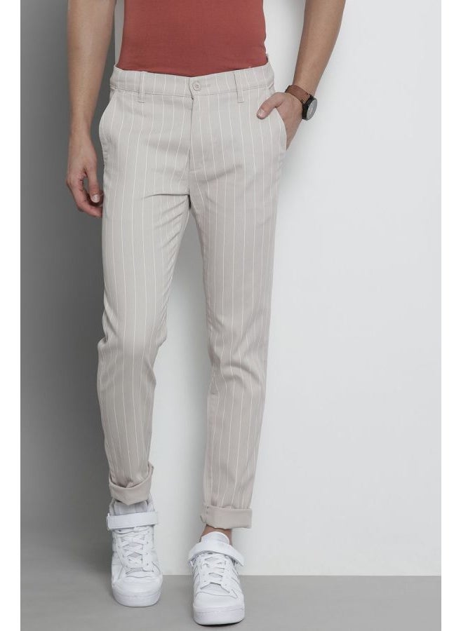 Men Slim Fit Striped Mid-Rise Stretchable Chinos