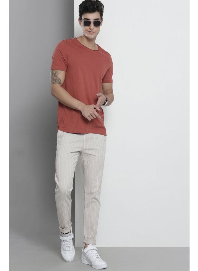 Men Slim Fit Striped Mid-Rise Stretchable Chinos