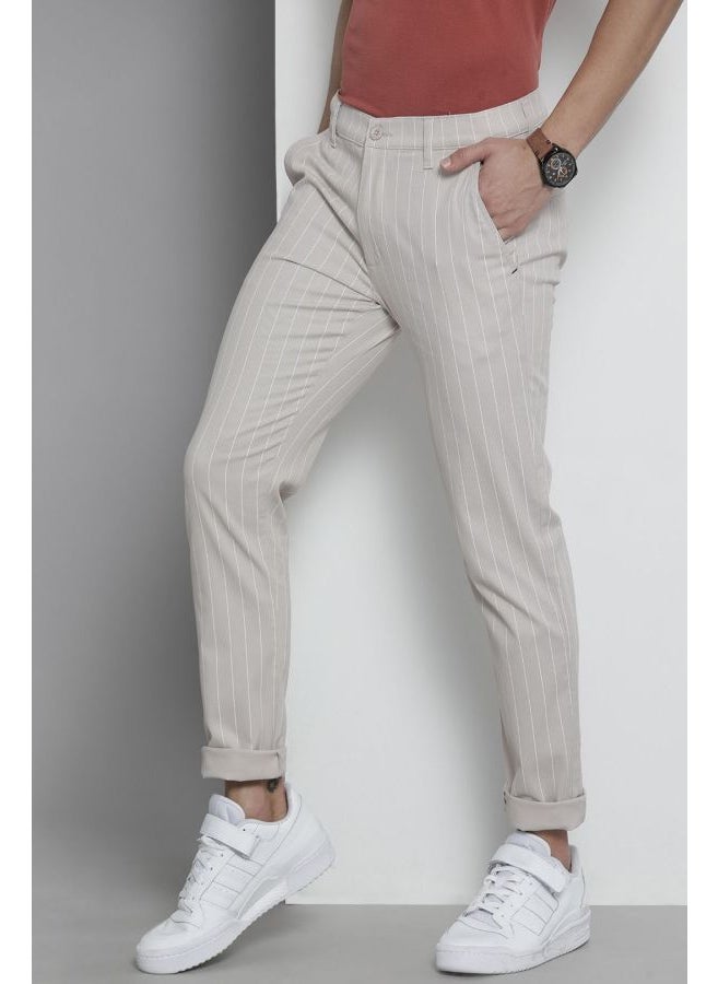 Men Slim Fit Striped Mid-Rise Stretchable Chinos