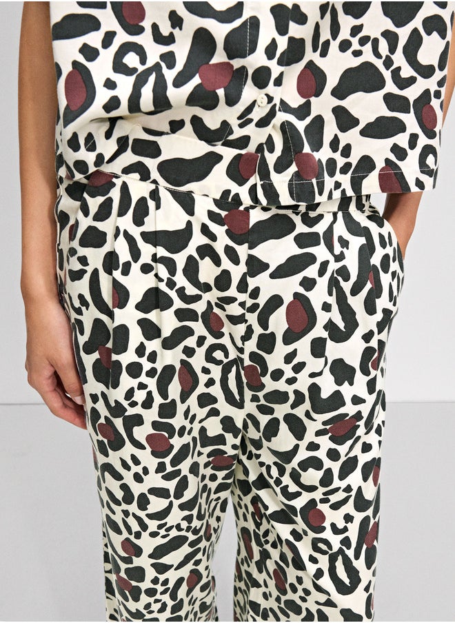 Leopard Print Trousers With Elastic Waistband