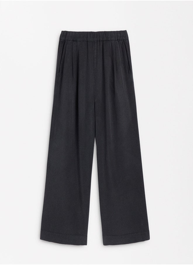 Elastic Waist Pants With Pleats