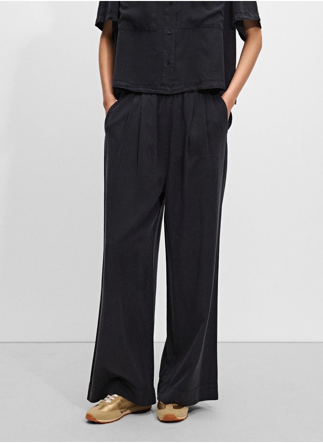 Elastic Waist Pants With Pleats