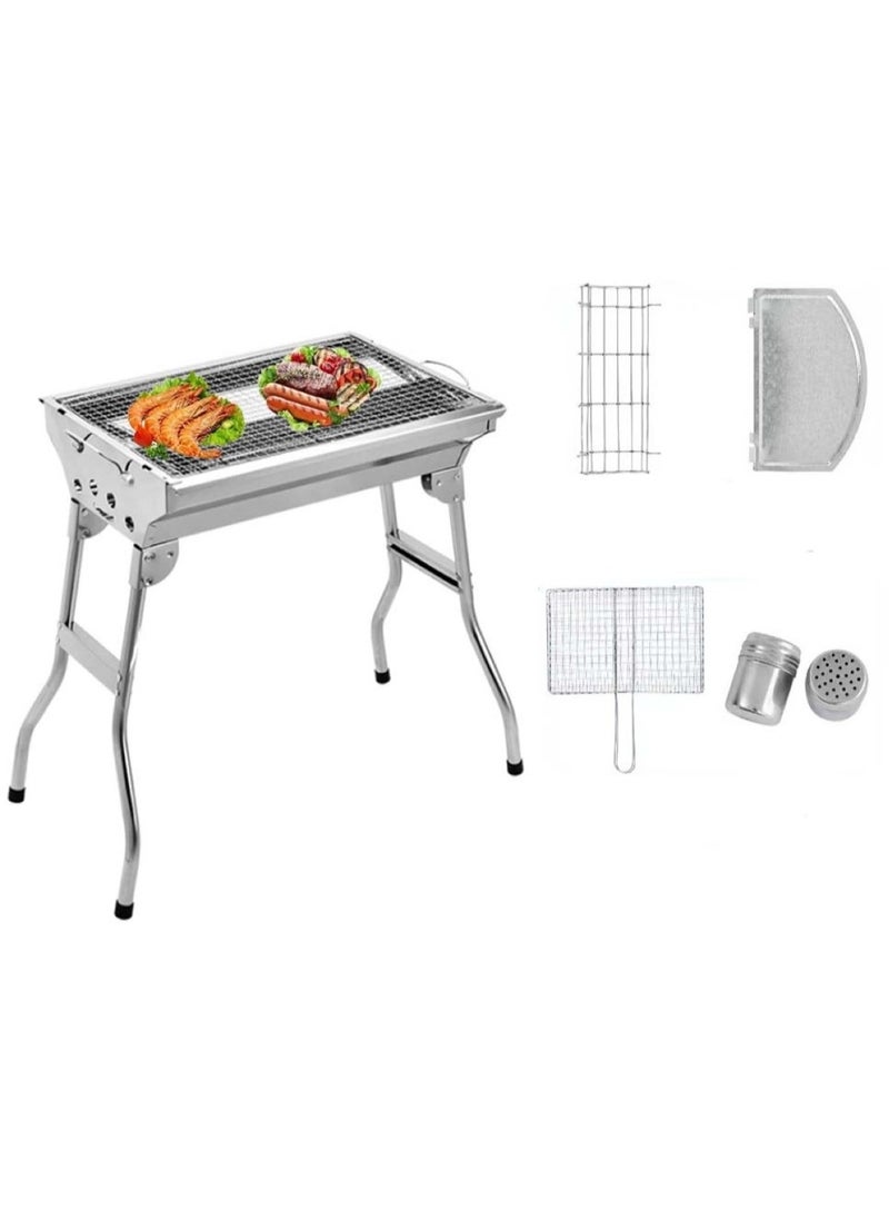 Large Portable Stainless Steel BBQ Grill 48x28x57 cm Silver