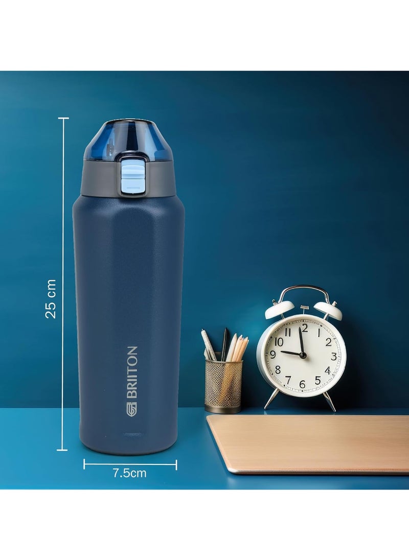 Tokyo 650ml Blue Stainless Steel Water Bottle | Copper Coated Vacuum Insulation | Powder Coated | Secure Grip | Leakproof Flask | Hot & Cold Thermos | Aqua Hydro