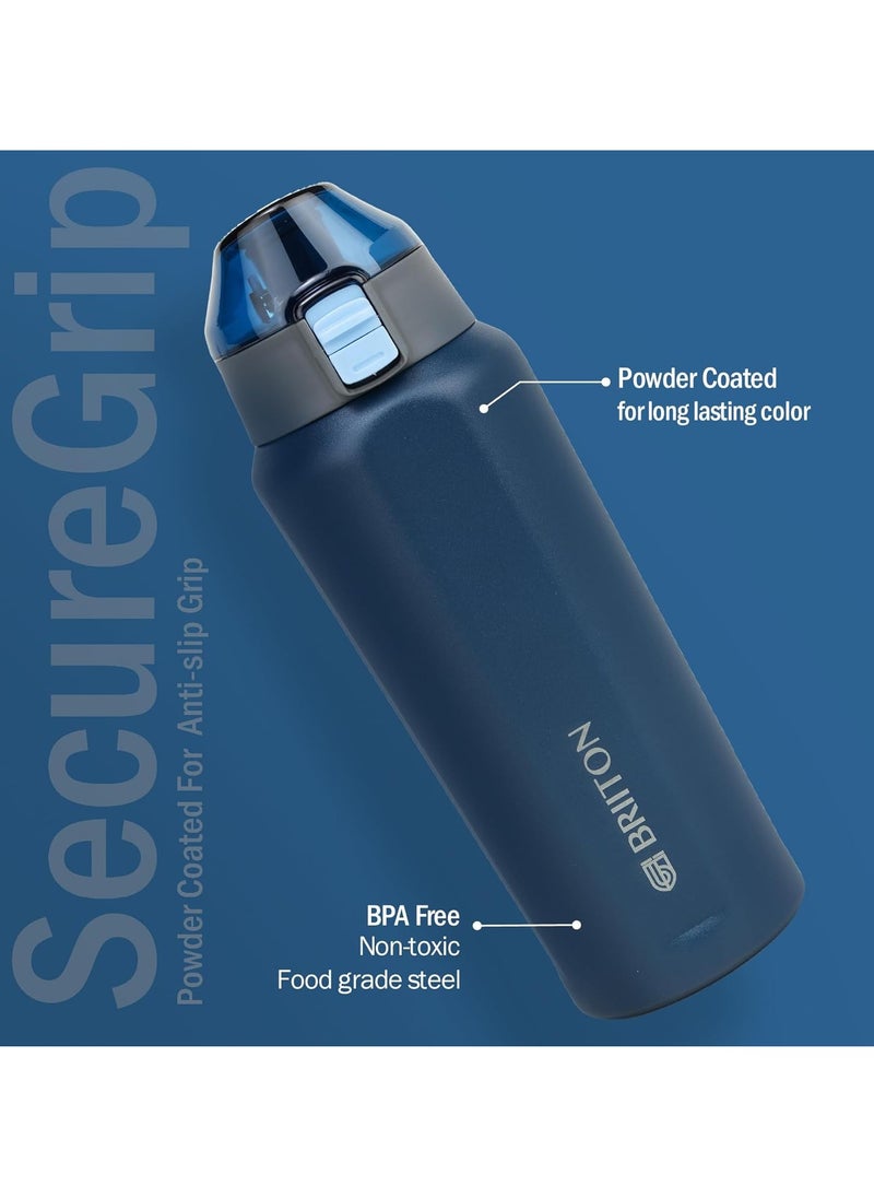 Tokyo 650ml Blue Stainless Steel Water Bottle | Copper Coated Vacuum Insulation | Powder Coated | Secure Grip | Leakproof Flask | Hot & Cold Thermos | Aqua Hydro