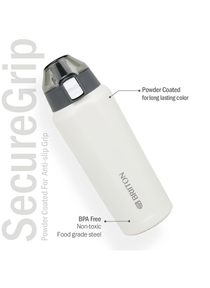 Tokyo 650ml White Stainless Steel Water Bottle | Copper Coated Vacuum Insulation | Powder Coated | Secure Grip | Leakproof Flask | Hot & Cold Thermos | Aqua Hydro