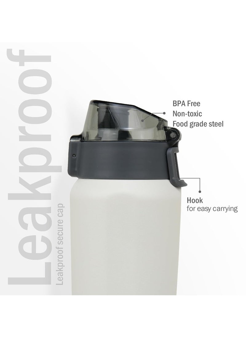 Tokyo 650ml White Stainless Steel Water Bottle | Copper Coated Vacuum Insulation | Powder Coated | Secure Grip | Leakproof Flask | Hot & Cold Thermos | Aqua Hydro