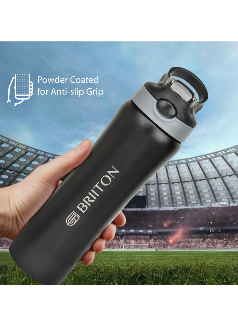 Hipster Water Bottle - 750ml | Copper Coated Vacuum Insulation | 304 Food Grade Stainless Steel | Powder Coated | Secure Grip | Leakproof Easy Pour Cap | Hot & Cold| Ideal for All | Black