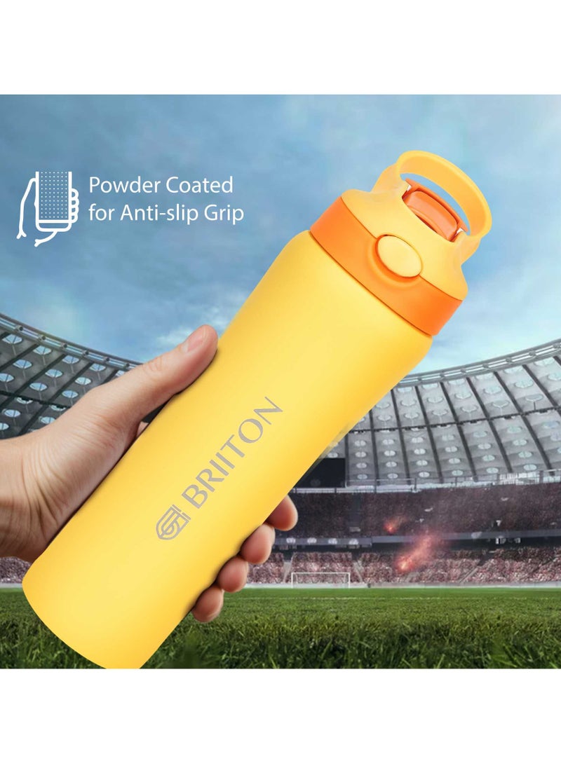 Hipster Water Bottle - 750ml | Copper Coated Vacuum Insulation | 304 Food Grade Stainless Steel | Powder Coated | Secure Grip | Leakproof Easy Pour Cap | Hot & Cold| Ideal for All | Yellow