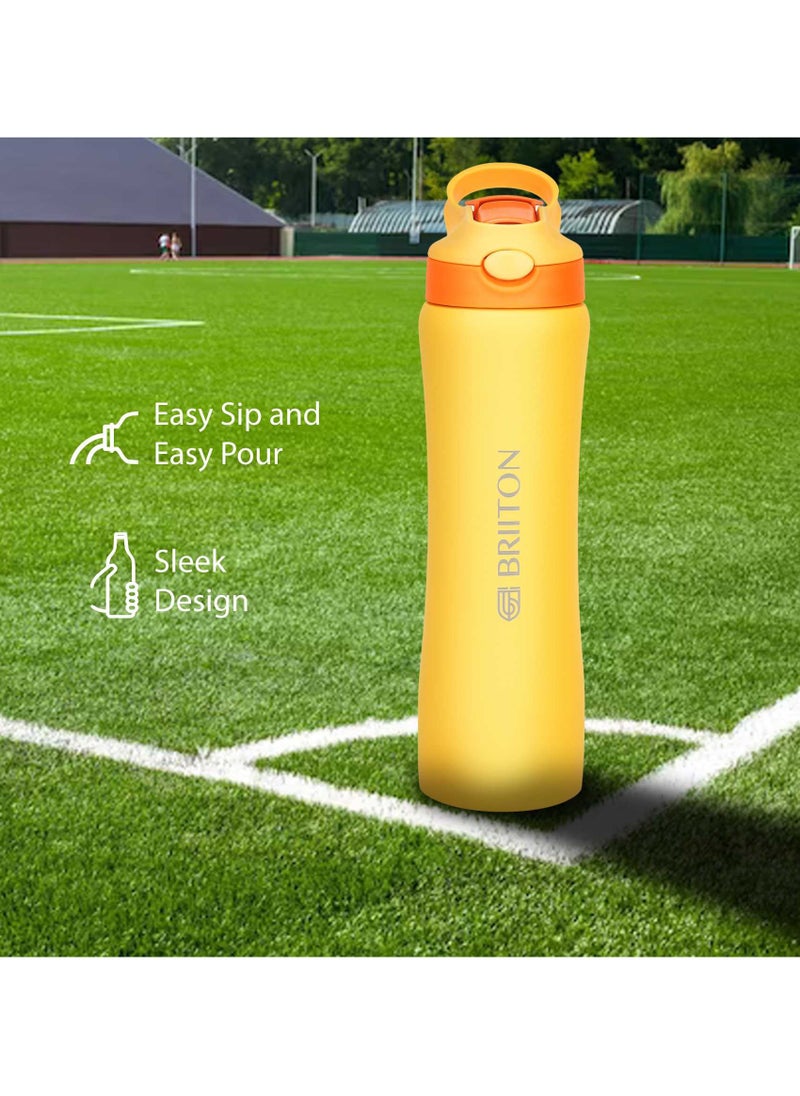 Hipster Water Bottle - 750ml | Copper Coated Vacuum Insulation | 304 Food Grade Stainless Steel | Powder Coated | Secure Grip | Leakproof Easy Pour Cap | Hot & Cold| Ideal for All | Yellow