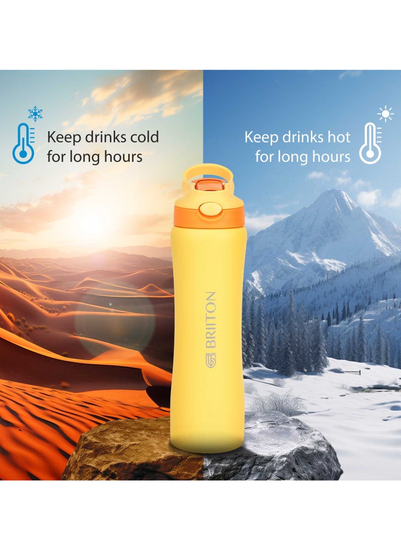 Hipster Water Bottle - 750ml | Copper Coated Vacuum Insulation | 304 Food Grade Stainless Steel | Powder Coated | Secure Grip | Leakproof Easy Pour Cap | Hot & Cold| Ideal for All | Yellow