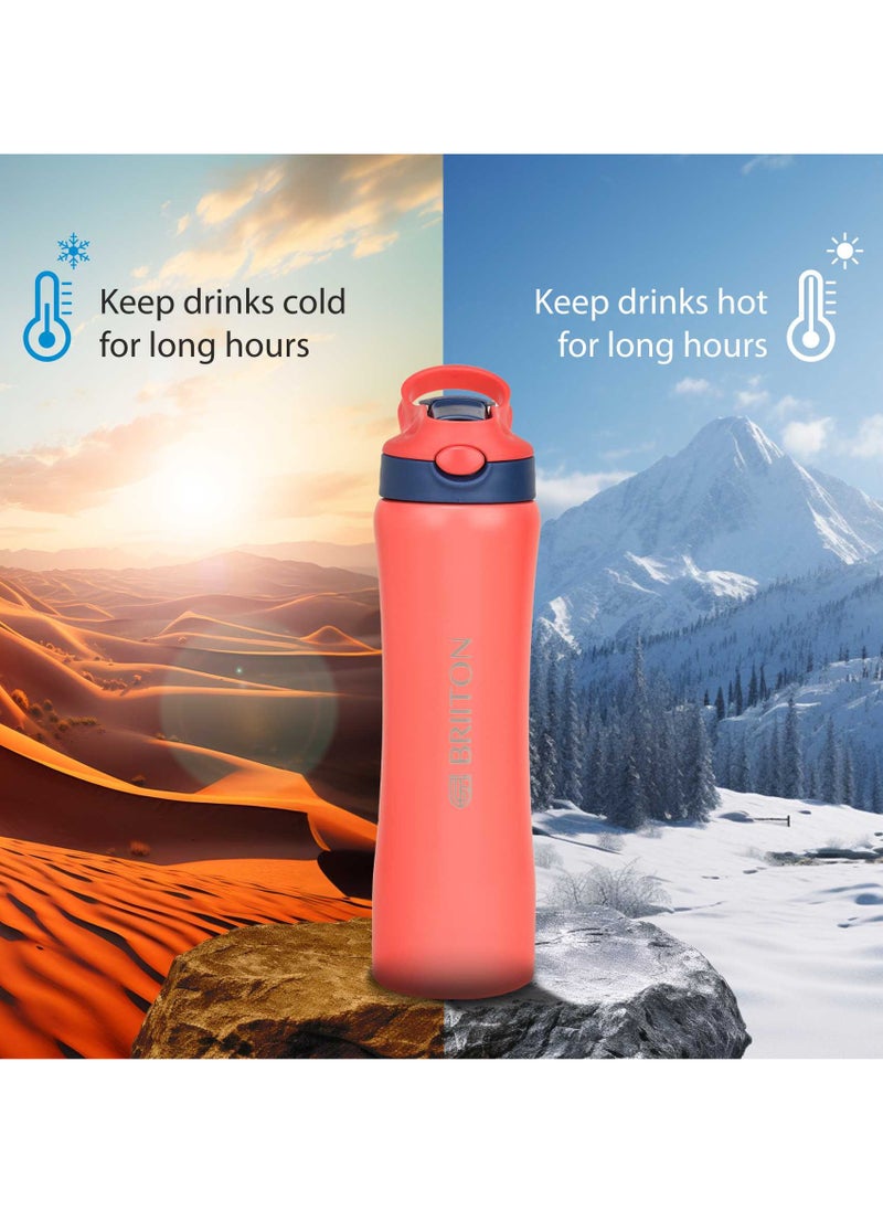 Hipster Water Bottle - 750ml | Copper Coated Vacuum Insulation | 304 Food Grade Stainless Steel | Powder Coated | Secure Grip | Leakproof Easy Pour Cap | Hot & Cold| Ideal for All | Pink