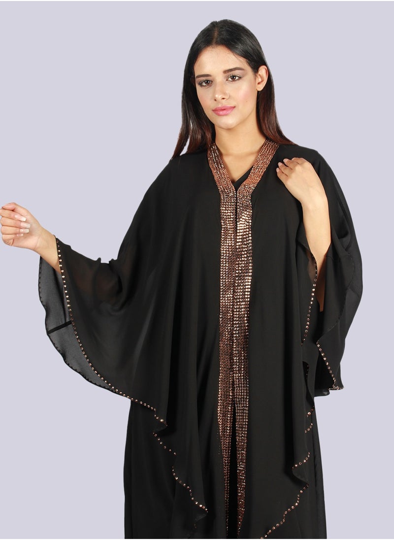 Rosaline - Flared Sleeve Rhinestone Embellished Abaya