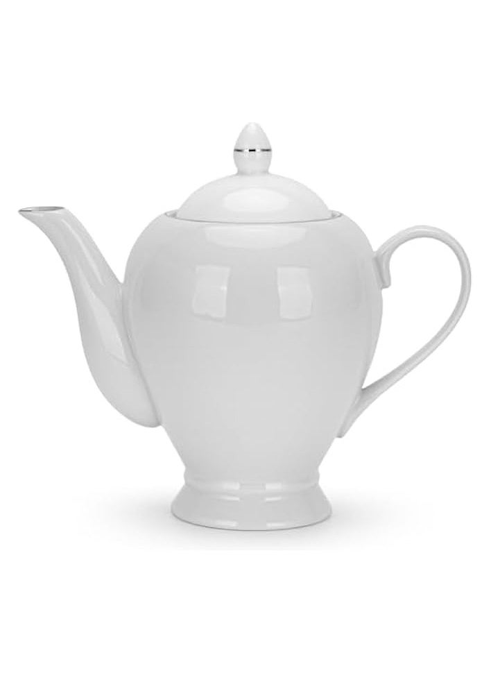 teapot porcelain, beverage serveware 2-3 tea cups, coffee mugs, modern english classic style, dishwasher safe pure white 1100 ml