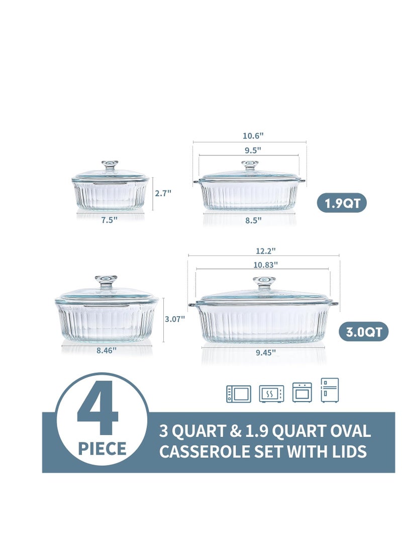 M MCIRCO 4-Piece Glass Casserole Baking Dish, Set of 2 Casseroles With Glass Lids, 1.9 Qt and 3 Qt