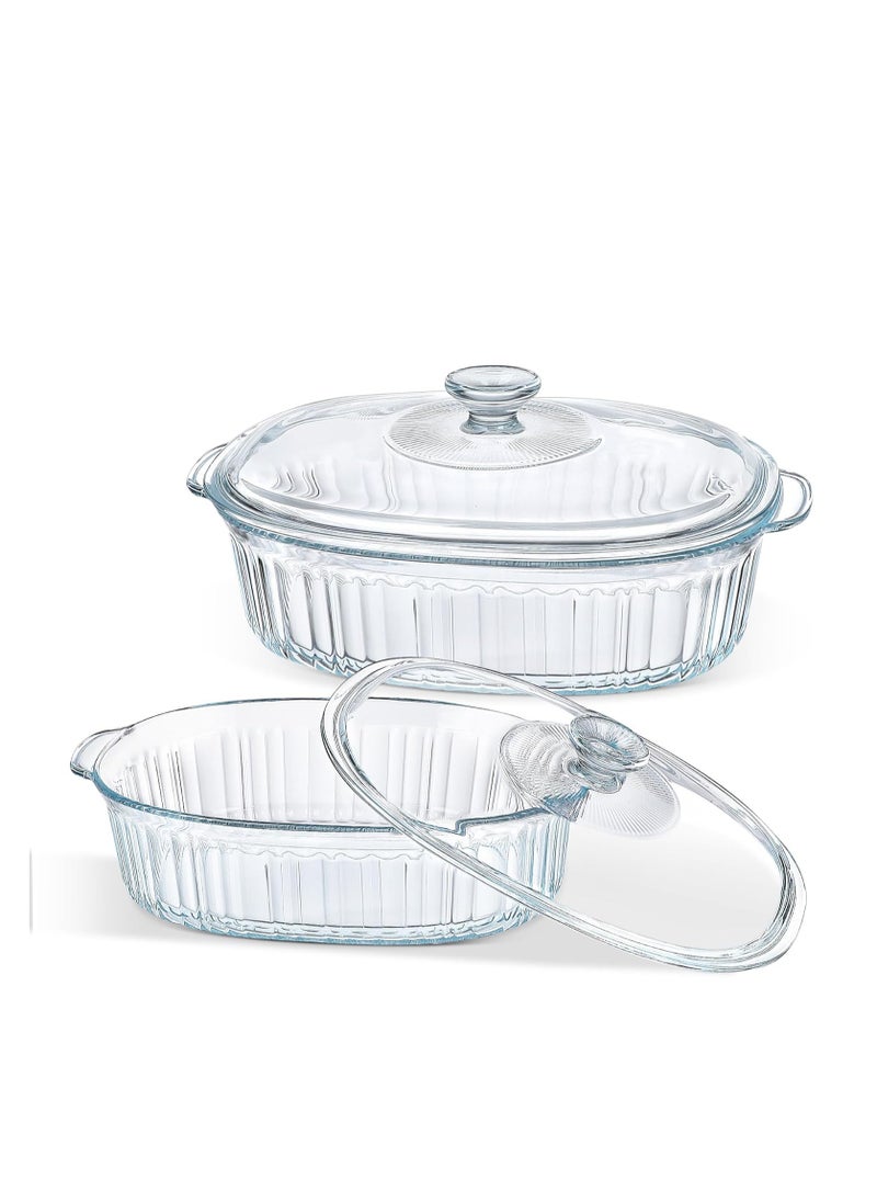 M MCIRCO 4-Piece Glass Casserole Baking Dish, Set of 2 Casseroles With Glass Lids, 1.9 Qt and 3 Qt