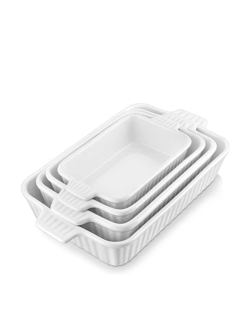 MALACASA Casserole Dishes for Oven, Porcelain Baking Dishes, Ceramic Bakeware Sets of 4, Rectangular Lasagna Pans Deep with Handles for Baking Cake Kitchen, White (9.4